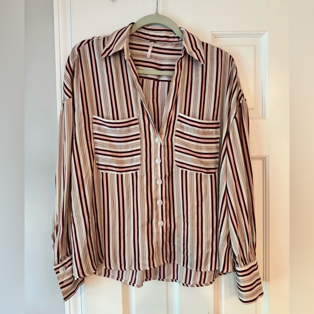 Free People Striped Button-Up Blouse